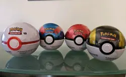 Pokemon Pokeball Tin Factory Sealed Lot of 4 Poke And Moon Ball 12 Booster Packs - Image 1