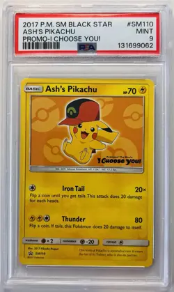 2017 POKEMON SM BLACK STAR PROMO I CHOOSE YOU! #SM110 ASH'S PIKACHU PSA 9 - Image 1