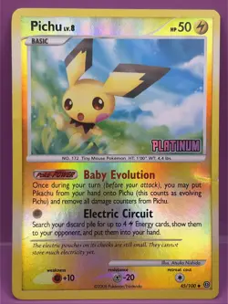 Pichu 45/100 Platinum Stamped Reverse Holo Promo Pokemon Card (Damaged) - Image 1