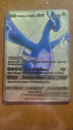 Gold metal Pokemon cards, Shadow Lugia GX, - Image 1