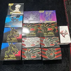 Pokemon ETB Lot Of 13 Open Box No Packs No Promos. Includes sleeves, coins, dice - Image 1