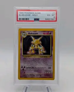 1999 Pokemon Alakazam 001/102 #1 Base Set Unlimited Holo PSA 6 EX NM English - Image 1
