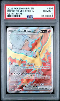 2025 POKEMON DRI EN-DESTINED RIVALS ULTRA RARE TEAM ROCKET'S MOLTRES EX PSA 10 - Image 1
