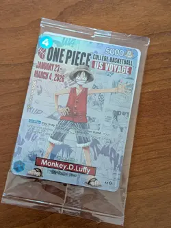 One Piece Monkey D. Luffy College Basketball US Voyage Promo Card and Poster - Image 1