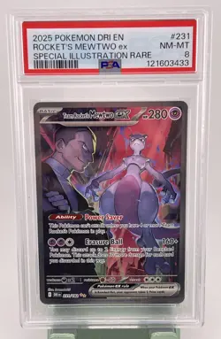 Pokemon Team Rocket’s MEWTWO EX SIR Destined Rivals 2025 TCG Card #231/182 PSA 8 - Image 1