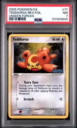 2005 POKEMON EX UNSEEN FORCES #77 TEDDIURSA-REVERSE FOIL PSA 7 - Image 1