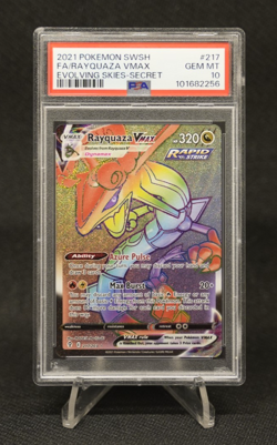 2021 Pokemon Evolving Skies Rayquaza VMAX Full Art Secret Rare #217/203 PSA 10 - Image 1