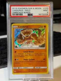 2019 Pokemon Sun & Moon Landorus Holo 103/214 Unbroken Bonds PSA 9 Mint - Image 1