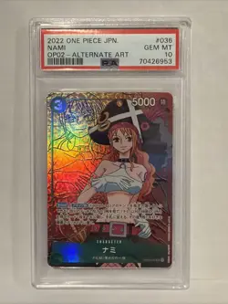 PSA 10 One Piece CCG Nami OP02-036 Japanese SR Alternate Art - Image 1