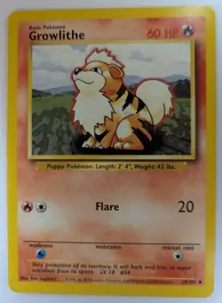 Pokemon TCG Growlithe Base Set 28/102 Regular Unlimited Uncommon - Image 1