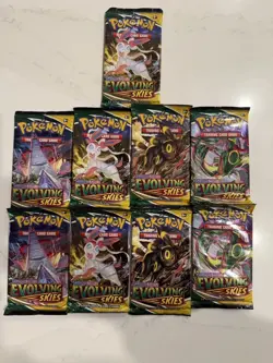 Pokemon TCG Evolving Skies Booster Pack Sword & Shield Sleeve Lot Of 9 - Image 1