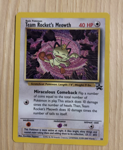 Pokemon Team Rocket’s Meowth 18 Black Star Promo Rare Card WOTC Vintage 1999 - Image 1