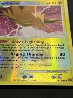 Pokemon Zapdos Card 14/100 Reverse Holo Majestic Dawn - Image 2