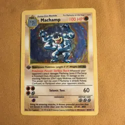 Pokemon Rare Holo Card Machamp 1999 8/102 First Edition Shadowless - Image 1