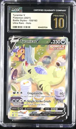 CGC Pristine 10 Tyranitar V 155/163 Alternate Art Battle Styles Pokemon Card BL - Image 1