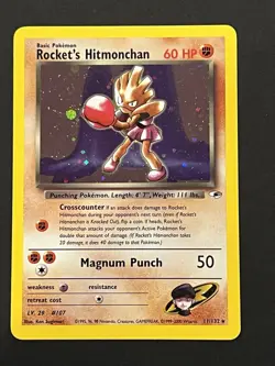 Pokemon TCG Rockets Hitmonchan Holo Rare Card 11/132 Gym Heroes - Image 1
