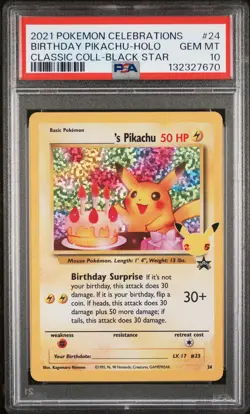 Birthday Pikachu Holo 24 Celebrations Classic Collection Pokemon PSA 10 *670 - Image 1