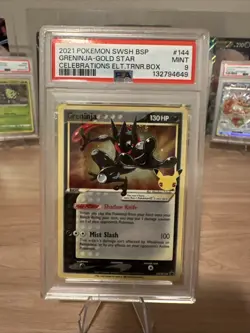 Pokemon Greninja Gold Star SWSH144 Celebrations ETB Black Star Promo PSA 9 - Image 1