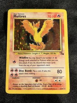 Pokemon TCG Moltres 12/62 Fossil Unlimited Holo Rare 1999 (LP-MP) - Image 1