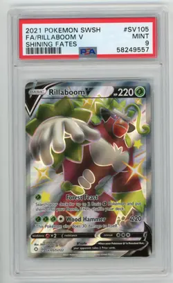 PSA 9 2021 Pokemon SWSH Shining Fates SV105 FA Rillaboom V Full Art MINT - Image 1