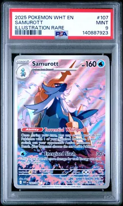 PSA 9 MINT 2025 Pokemon White Flare SAMUROTT #107 Illustration Rare - Image 1