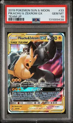 2019 Pokemon Sun & Moon Team Up: Pikachu & Zekrom Gx #33 PSA 10 - Image 1