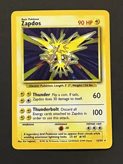 Zapdos Holo 16/102 Base Set Unlimited Pokemon Card - Image 1