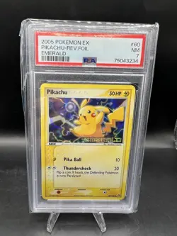 2005 POKEMON EX EMERALD #60 PIKACHU-REVERSE FOIL PSA 7 - Image 1