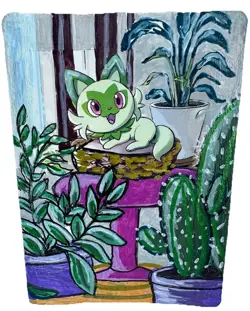 sprigatito X1 Altered Art Hand Painted pokemon cards Anime Custom Original Art - Image 1