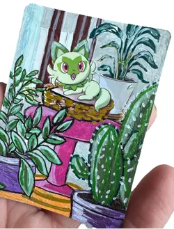 sprigatito X1 Altered Art Hand Painted pokemon cards Anime Custom Original Art - Image 3