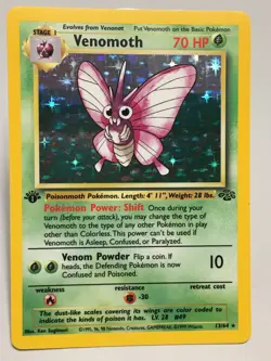 1st Edition Holo Venomoth Card - Ungraded NM - Jungle 13/64 - Wizards WOTC 1999 - Image 1