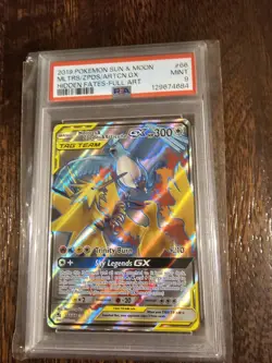 2019 Pokemon SM Hidden Fates Full Art Moltres Zapdos Articuno GX #66 PSA 9 MINT - Image 1