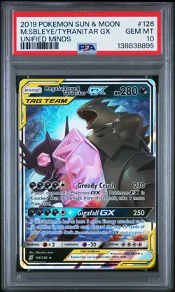 2019 POKEMON SUN & MOON UNIFIED MINDS #126 MEGA SABLEYE & TYRANITAR GX PSA 10 - Image 1
