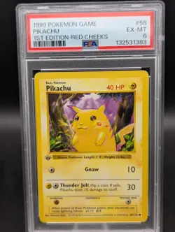 1999 POKEMON RED CHEEKS PIKACHU BASE SET 1ST EDITION SHADOWLESS PSA 6 - Image 1