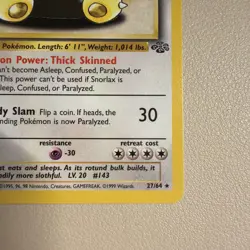 Pokemon TCG Vintage Non Holo Rare Snorlax Jungle 27/64 1999 LP - Image 3