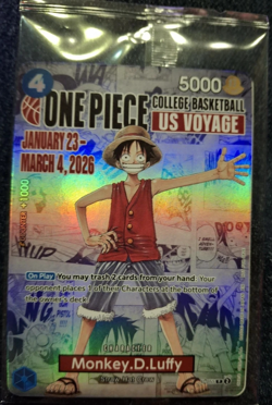 One Piece College Basketball US Voyage Luffy Card + Poster - Image 1