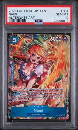 2025 ONE PIECE OP11-A FIST OF DIVINE SPEED ALTERNATE ART #054 NAMI PSA 10 - Image 1