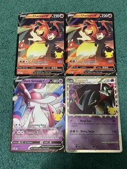 4 Jumbo Pokemon Cards Oversized Lance's Charizard X2, Dark Sylveon, Dragapult - Image 1