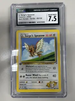 2000 Pokemon Gym Heroes 1st Edition Lt. Surge’s Spearow CGC 7.5 Near Mint+ - Image 1