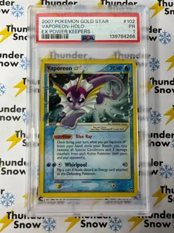 ⚡❄ 2007 Pokemon Gold Star #102 Vaporeon Holo EX Power Keepers PSA 1 - Image 1