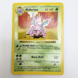 Pokemon TCG Nidorino Base Set 37/102 WOTC Vintage 1999 Shadowless LP+ - Image 1