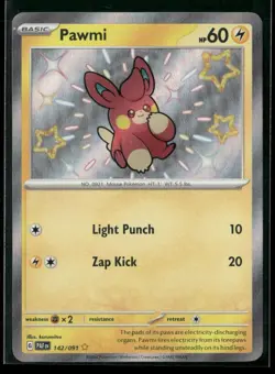 Pokemon TCG Scarlet & Violet: Paldean Fates - Pawmi 142/091 Holo Shiny Rare - Image 1