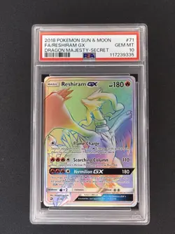 2018 POKEMON SUN & MOON DRAGON MAJESTY SECRET #71 FULL ART/RESHIRAM GX PSA 10 - Image 1