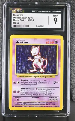 Pokemon Card - Mewtwo Base Set Unlimited Holographic Graded CGC MINT 9 (10/102) - Image 1