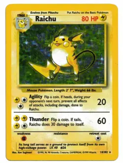 Pokemon Card: Raichu HOLO 14/102 Base Set Vintage Rare! EXC - Image 1