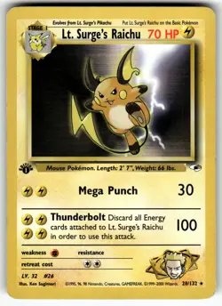 Lt. Surge's Raichu 028/132 Gym Heroes LP Pokemon Card TCG - Image 1