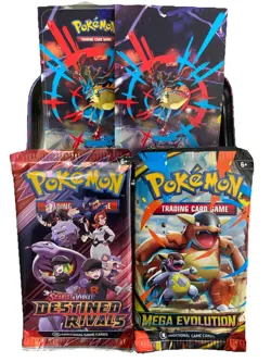 Pokemon TCG Tin Sealed Lucario 2 Booster Packs Destined Rivals Mega Evolution - Image 1