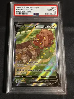 2021 Pokemon Fusion Strike #257 Greedent V Full art Alt Art PSA 10 Gem Mint - Image 1