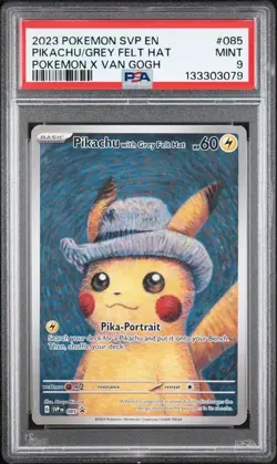 PIKACHU WITH GREY FELT HAT 2023 POKEMON SVP EN-SV BLACK STAR PROMO #085 PSA 9 - Image 1