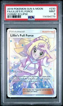 PSA 9 Lillie's Full Force 230/236 MINT Cosmic Eclipse Full Art Tainer Pokemon - Image 1